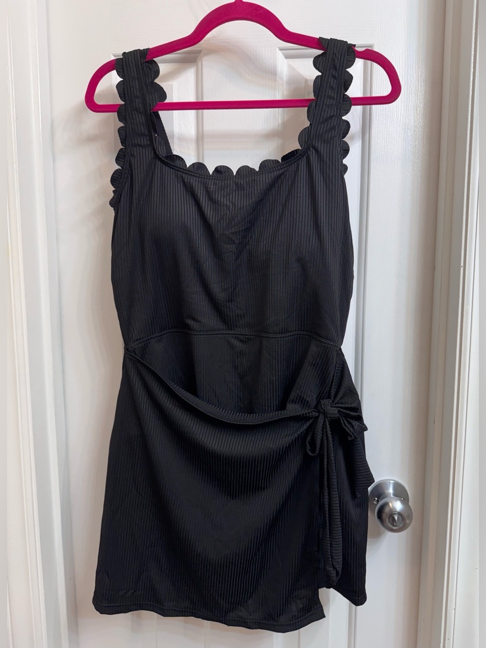 Charmo Women’s Black Scallop-Trim SwimDress with Side Tie
